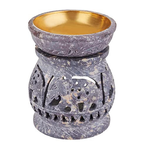 Handgefertigter Elefanten-Duftlampe für ätherische Öle, dekorativer Teelichthalter, 10.2 cm, Speckstein, Wachstörtchen, Kerzenwärmer, Aromatherapie, Yoga, Wohnzimmerdekoration Cover