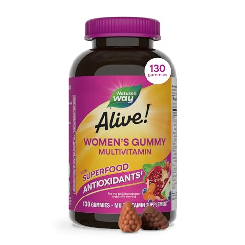 Nature’s Way Alive! Women’s Multivitamin Gummy, Daily Chewable Multivitamins for Women, Vitamins A, C, D3, E, B-Vitamins, Supports Immune, Heart, & Muscle Function*, Mixed Berry Flavored, 130 Gummies