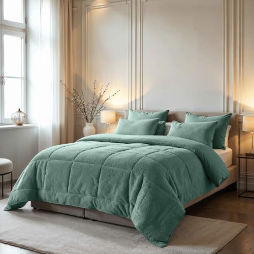 Zelesta Teddybed Bettdecke 4 Jahreszeiten - Teddy Bettwäsche Winterdecke und Sommerdecke - Waschbare Anti-Allergene Steppdecke - Fluffy Duvet