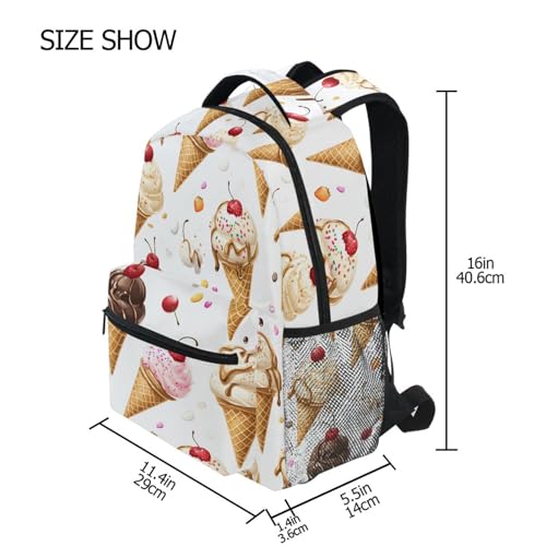Ice Cream Cherry White Backpack for School Boys Girls Adults Kids Bookbag Laptop Bag 18L4