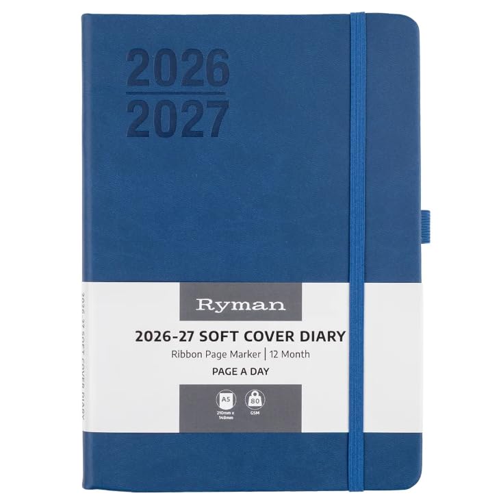 Ryman Soft Cover A5 Mid Year 2026-2027 Day per Page Diary - Navy