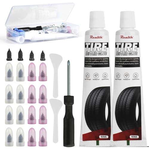 Tire Repair Glue 100ml - Heavy Duty Rubber Cement, 20 Pcs 2-Size Tire Repair Rubber Nail Tire Plug Glue Kit for Car, Motorcycle, Bike, Truck, Tractor