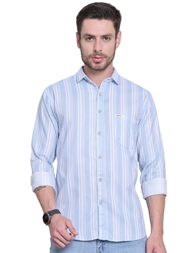 Image of Majestic Man Men Cotton Classic Slim Fit Opaque Striped Casual Shirt