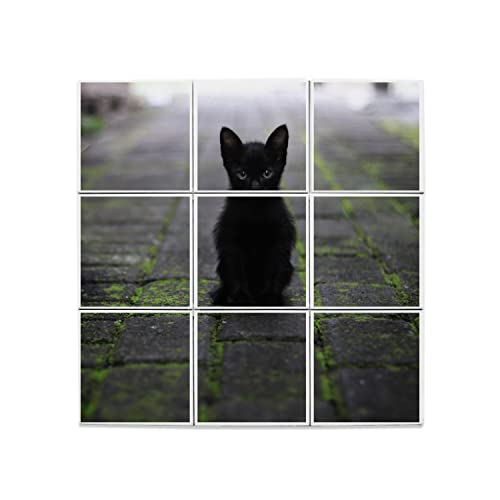 Carreaux céramique chatons cadeau idéal amoureux chat noir mignon tableau mural