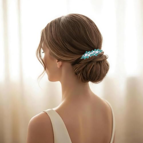 Cybche Barrette à cheveux vintage verte avec strass et cristal - Perle et strass - Émeraude étincelante - Accessoire de mariage pour femme – vue 5
