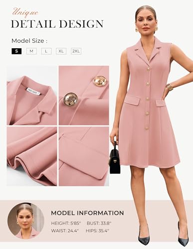 Image of GRACE KARIN Work Dresses for Women 2026 Sleeveless Button Business Midi Dress Notch Lapel V Neck Formal Office A Line Dresses