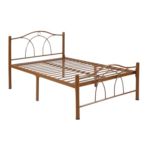 Image of Alto Metal Extra Single Size Bed Without Storage | Wrought Iron Single Bed with Headboard & Footboard| Sturdy Powder Coated Platform Cot for Bedroom (Alto Brown)