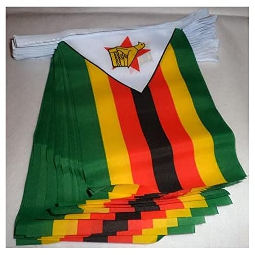 Image of AZ FLAG Zimbabwe 6 meters BUNTING Flag 20 flags 9'' x 6'' - Zimbabwean STRING flags 15 x 21 cm