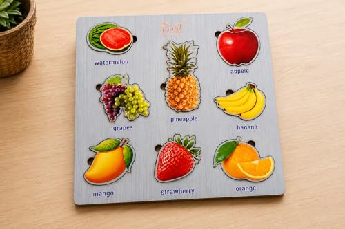 Image of Wooden Name Puzzle for Toddlers 2+ Years | Montessori Letter Matching & Name Recognition Learning Toy | Alphabet Educational Puzzle for Preschool Boys & Girls (Fruit)