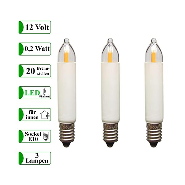 Erzgebirgslicht - AUSWAHL - 5 Stück LED Filament Kleinschaftkerze 14V 0,2W E10 für 16-17 Brennstellen Ersatzbirne… – Bild 3