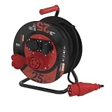 EMOS - CEE-Kabeltrommel 25m - 3 Steckdosen (1 CEE, 2 Schuko) - wasserdicht - 230 V/400 V, 13 A, 3000 W/5000 W - Gummi-Isolierung - H07RN-F 1,5 mm2 - IP44 für Außenbereich & Camping