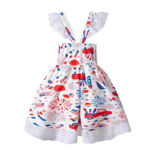 Toddler Girls Patriotic Summer Dress 4th of July Fireworks Print Independence Day Outfit2