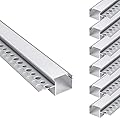 hunhun 6-Pack 6.6ft/2Meter Plaster-in LED Channel, Trimless recessed LED Aluminum Channel with Single Flange,led Channels for LED Strip, Super for Wider Strip Such as Philips Hue (Single-Edge-6.6ft)