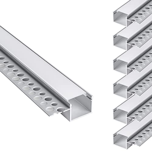 hunhun 6-Pack 6.6ft/2Meter Plaster-in LED Channel, Trimless recessed LED Aluminum Channel with...