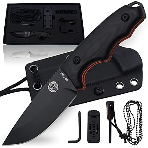 Holtzman's Gorilla Survival 'Baby Bloodline' Fixed Blade Neck Knife with Kydex Sheath & Ferro Rod (Black+Orange) Cover
