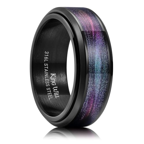 Alliance en acier inoxydable homme 8mm avec toupie et feuille d'or