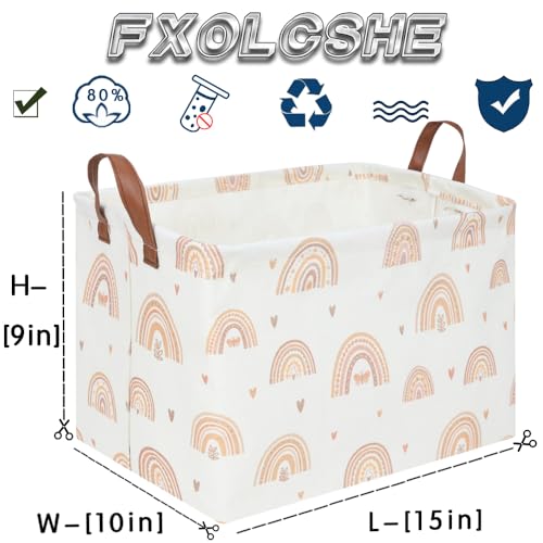 Image of Boho Rainbow Baskets Rectangular,girl basket,Waterproof foldable canvas laundry basket,Nursery hamper,Room Decor,Shelf Basket(Rainbows)