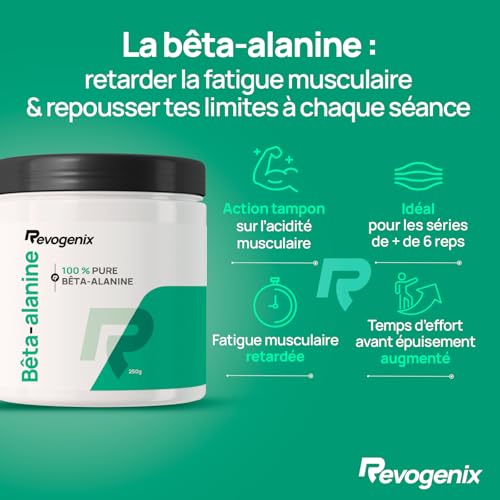 Bêta-Alanine | Poudre Pré-Workout 100% Pure | 83 Portions | Booster d’Entrainement | Force et Endurance | Contre les Crampes et Courbatures | Musculation et Fitness | 250g de Poudre Vegan | Revogenix – Image 3