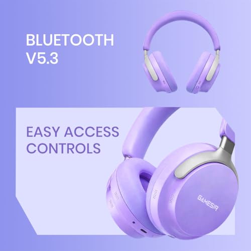 Image of GameSir Bass Wireless Headphones with Bluetooth 5.3, 40mm Drivers, Deep Bass Stereo Sound, Over-Ear Noise Isolation Headset with RGB LED Light, Built-in Mic for PC, Mobile & Laptop (Purple)