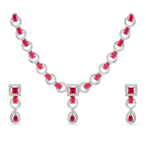 Image of Rubans American Diamond Zirconia Necklace Set Stylish Jewellery Gift for Women & Girls