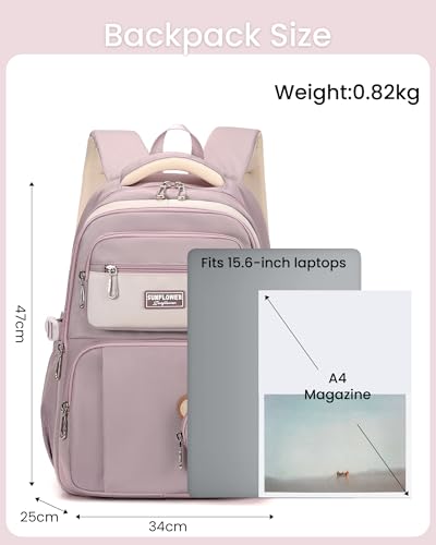 Makukke Schulrucksack Mädchen, Wasserdicht Schulranzen Mädchen 5.klasse 30L Stauraum Schultasche, Rucksack Schule Lässiger Kinderrucksack mit Süßem Anhänger