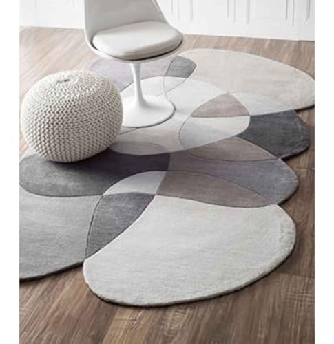 Image of Hand Tufted Irregular Unshaped Designer Woolen Carpets for Living Room Bedroom and Hall Size 4x6 Feet (120x180 cm) Color C1 Grey & Multi