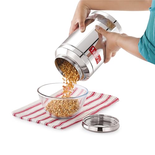 Image of HAZEL Stainless Steel Transparent Storage Jar, 2500 ML | Airtight Container for Pulses, Grains, Sugar & Snacks