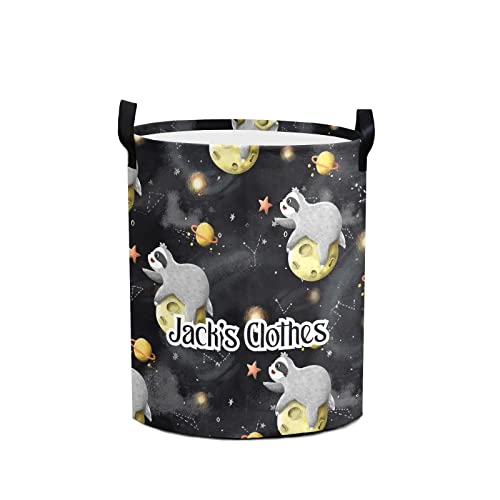 Space Funny Sloth Personalized Freestanding Laundry Hamper, Custom Waterproof Collapsible Drawstring Basket Storage Bins with Handle for Clothes