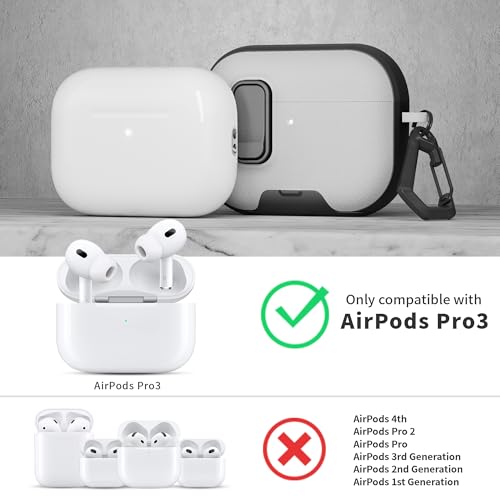 Image of for AirPods Pro 3 Case with Lock,TPU Leather Texture Durability Anti-Lost & Shockproof Protective Cover Accessories with Cleaning Kit in Keychain for Apple iPod Pro 3rd Generation 2025(Black /Grey)