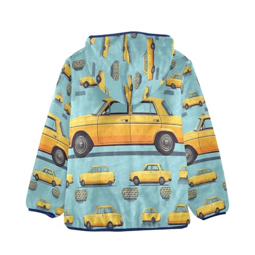 Cartoon Yellow Taxi Car Toddler Fleece Jacket Girl Boys Hooded Fleece Jacket Coat Warm Outwear Zip-up 3-10T2