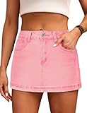 Denim Skort for Women High Waist Mini Denim Skirt Casual Stretch Women Jean Skirt with Pockets Pink US XL