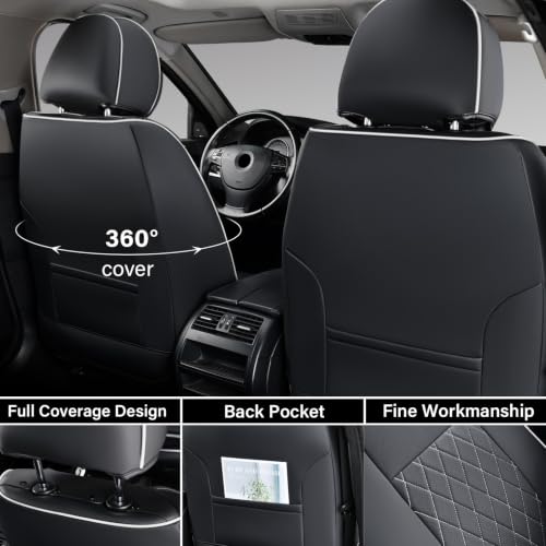Image of Coverado Tacoma Seat Covers, Car Seat Covers Front Seats, Leather Seat Covers for Cars Car Seat Protector Cushion Tacoma Accessories Custom Fit 2005-2015 Toyota Tacoma Double /Crew Cab(White Line)