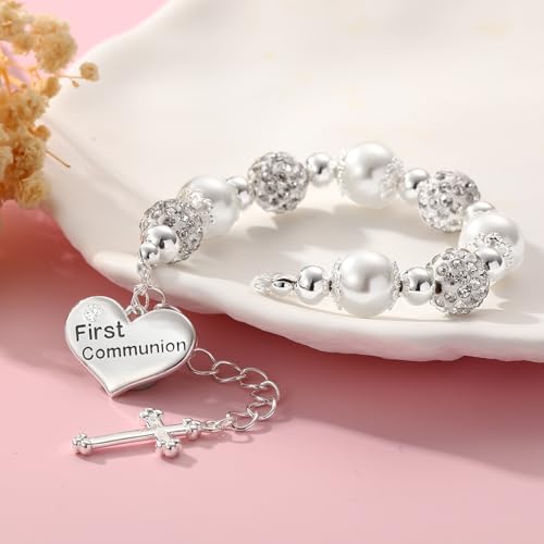 First Communion Confirmation Baptism Cross Bracelet for Girls, Catholic Jewelry Gifts for Kids Daughter Goddaughter Granddaughter 6+2 Inches2