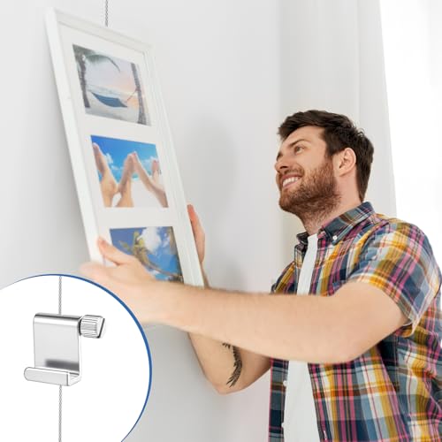 Image of Hicarer 12 Pcs Adjustable Hooks for Gallery Picture Hanging System Picture Rail Hooks Hangers for Exhibition Art Gallery Supplies (Press-Adjustable)