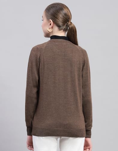 Image of Monte Carlo Womens Solid Blue Round Neck Full Sleeve Cardigan