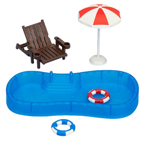 SHUOHONG 5 Piezas Miniaturas Sombrilla Playa Plegable Mini Casa Piscina Y Flotador Sombrillas Playa Sillón Reclinable Aro Salvavidas Miniaturas para Montar Decorar Casas Muñecas Paisajes Decoración