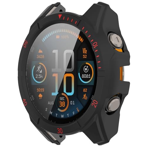 Protection Garmin Fenix 8 Solar 51mm : coque noire et rouge avec verre trempé LOKEKE