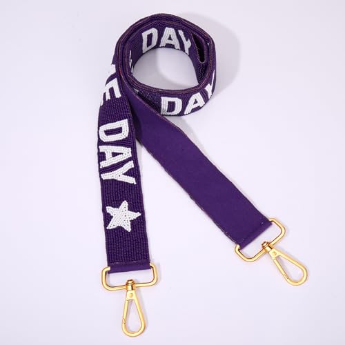Image of Game Day Purse Straps Replacement Beaded Purse Strap Wide Crossbody Bag Straps Stadium Football Clear Bag Straps Accessories (Purple White)