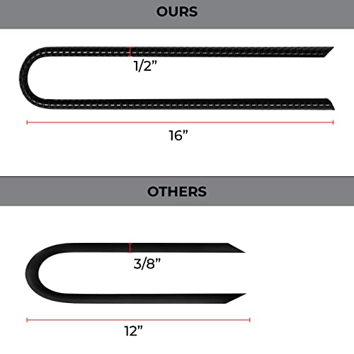 VASGOR 16” Extra Heavy Duty Trampoline Anchor Rebar Stakes U Shape, 1/2" Diameter Black Powder Coated Rebar Steel - Set of 8 Ground Anchors for Camping Tent - Garden Staples – Sharp End - Thumbnail 4