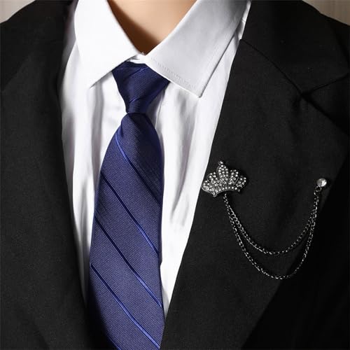 Image of coadipress Crown With Hanging Chain Brooch for Women Men Elegant Gentlemen Gold Silver Crystal Crown Lapel Pin Vintage Rhinestone Wedding Brooch Suit Shirt Pin Accessories