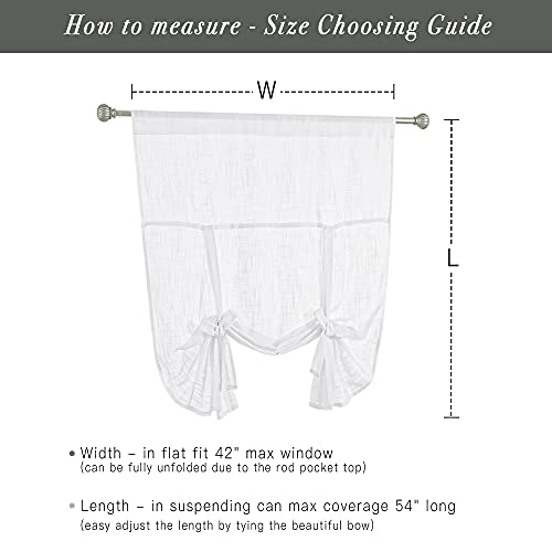 Pony Dance Tie Up Curtain - Rod Pocket Top Sheer Small Kitchen Curtains And Valances Set Adjustable Roman Shades For Windows, W 42 X L 54 In, White, 1 Piece #TOP5