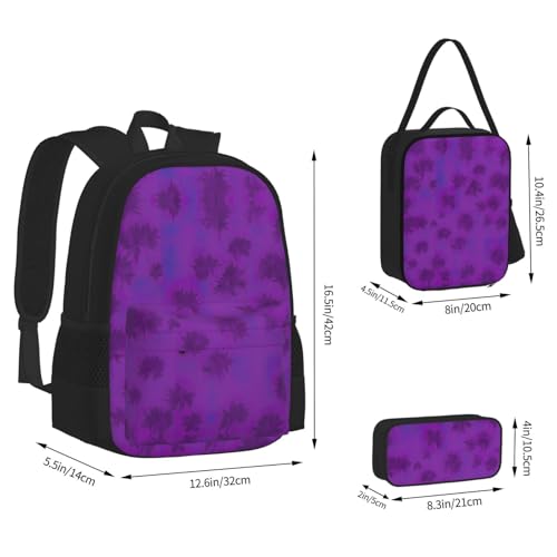nanger Purple Haze Print 3-Piece Set Backpack, Lunch Bag And Pencil Case, For Travel, College, And Daily Use4