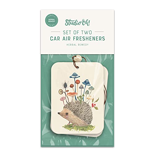 Image of Studio Oh! Hedgehog with Mushrooms Set of 2 Hanging Car Air Freshener, Long-Lasting Fragrance, Odor Eliminator, Scented Car Accessory for Auto Interior, Decorative Air Freshener, 4 x 7.5 in