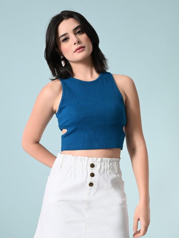 Image of Women's Cotton Ribbed Crop Top | Sleeveless Slim Fit Tank | Summer Wear