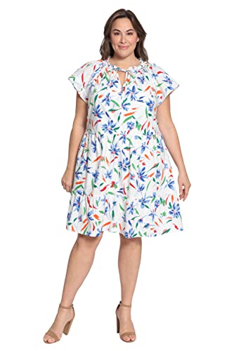 Maggy London Women's Plus Size Tie Neck Flutter Sleeve Tier Hem Dress, Soft White/French Blue, 20W #TOP3