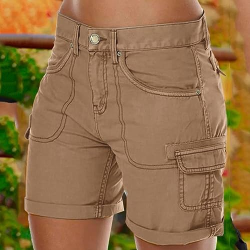 Lainuyoah Shorts de verão para mulheres 2024 férias shorts de cintura alta com bolsos atlético confo