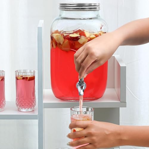 Image of ABOUT SPACE 4 Litre Glass Juice Dispenser - Water Pitcher for Detox Water - Mason Jar - Counter Table Top Infused Water & Beer Dispenser- Air Tight Lid Pitcher for Home & Kitchen Glassware, Restaurant
