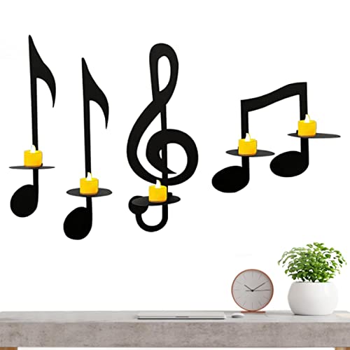 4 Pcs Music Note Candle Holder, Metal Candlestick Stand, Tea Light Candle Rack, Musical Symbol Decorative Candlestick, Holder Crafts for Party Decor Housewarming