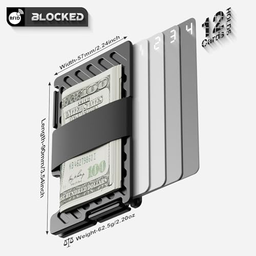 Image of Wallet for Men, Minimalist Metal Card Holder with Cash Strap, Slim Front Pocket Wallet, RFID Blocking, Black, LK-01