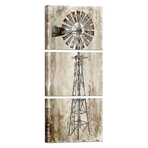 Kalormore Rustic Farmhouse Style Rusty Windmill Picture Canvas Prints Wall Art Decor for Home Wall Decoration Gallery Wrapped Artwork Vintage Country Farm Bedroom Living Room Wall Decoration